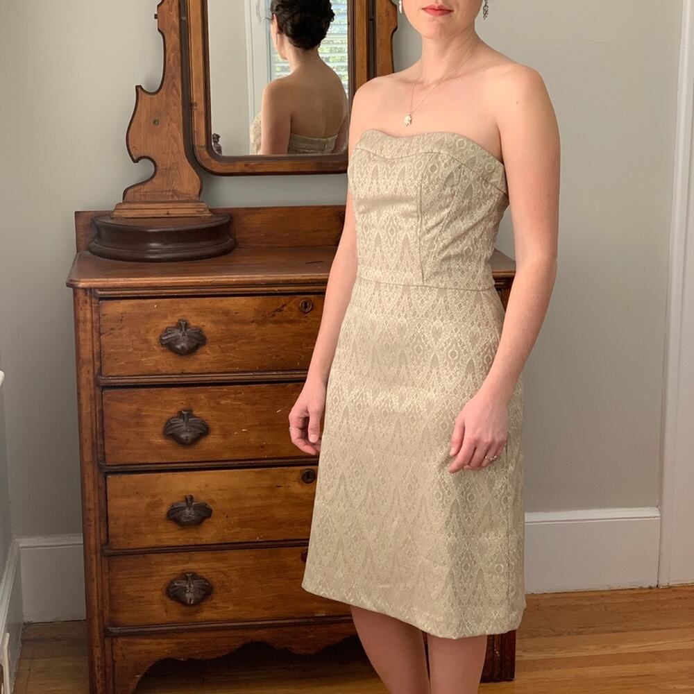 White House Black Market Gold Strapless Dress, 2